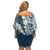 Plumeria With Blue Polynesian Tattoo Pattern Family Matching Off Shoulder Short Dress and Hawaiian Shirt