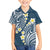 Plumeria With Blue Polynesian Tattoo Pattern Family Matching Off Shoulder Short Dress and Hawaiian Shirt