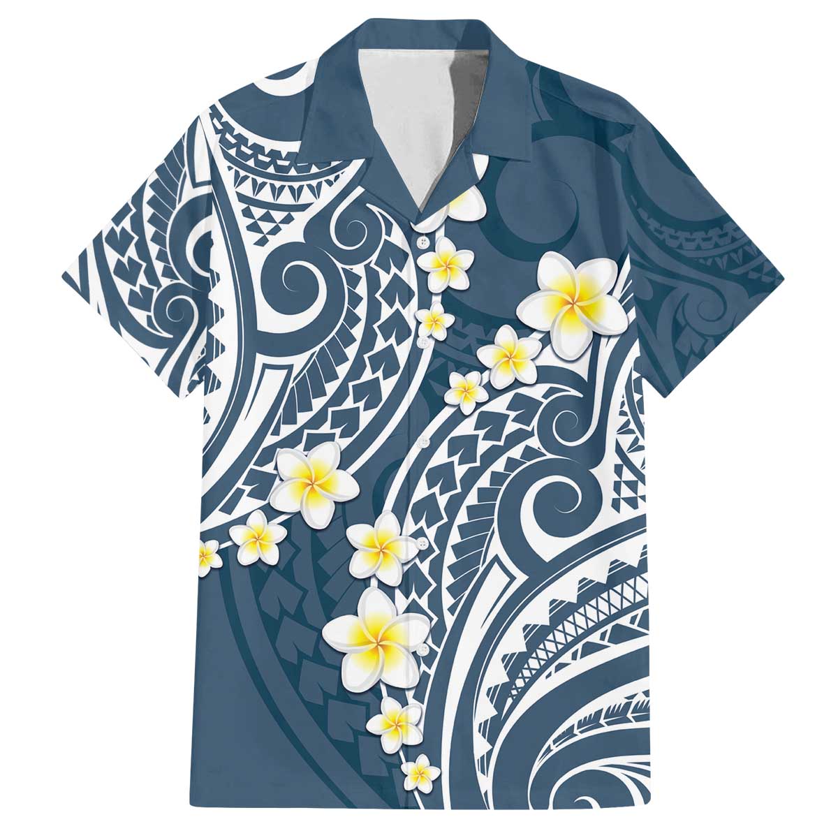 Plumeria With Blue Polynesian Tattoo Pattern Family Matching Puletasi and Hawaiian Shirt LT05 Dad's Shirt - Short Sleeve Blue - Polynesian Pride