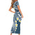 Plumeria With Blue Polynesian Tattoo Pattern Family Matching Short Sleeve Bodycon Dress and Hawaiian Shirt