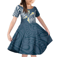 Plumeria With Blue Polynesian Tattoo Pattern Family Matching Summer Maxi Dress and Hawaiian Shirt LT05 Daughter's Dress Blue - Polynesian Pride