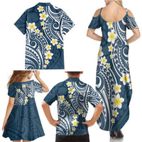 Plumeria With Blue Polynesian Tattoo Pattern Family Matching Summer Maxi Dress and Hawaiian Shirt LT05 - Polynesian Pride