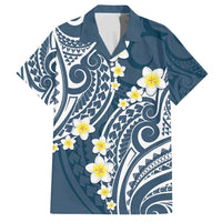 Plumeria With Blue Polynesian Tattoo Pattern Family Matching Summer Maxi Dress and Hawaiian Shirt LT05 Dad's Shirt - Short Sleeve Blue - Polynesian Pride