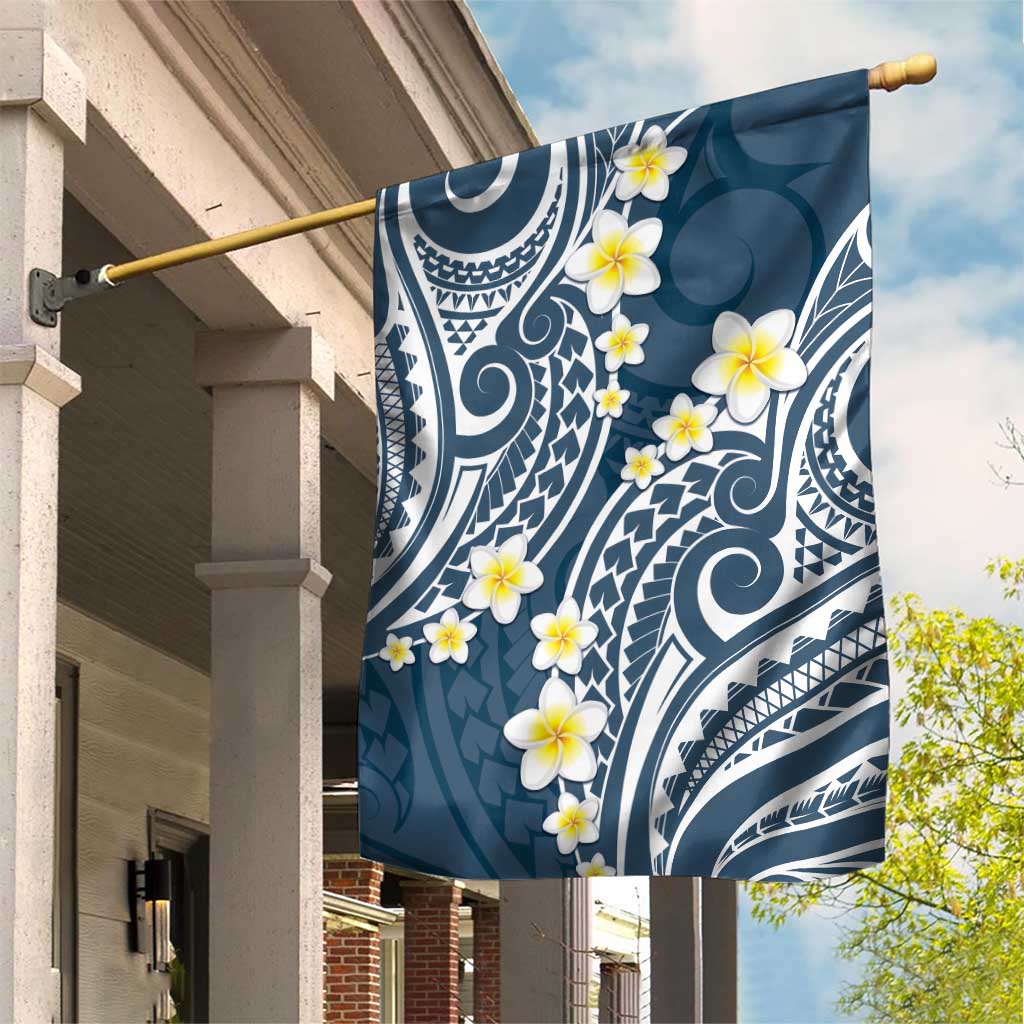 Plumeria With Blue Polynesian Tattoo Pattern Garden Flag LT05 House Flag Blue - Polynesian Pride