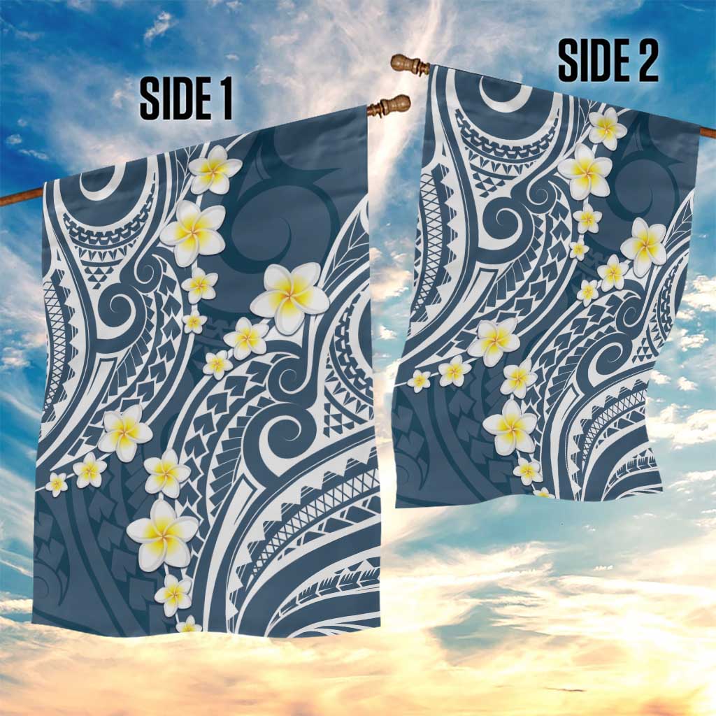 Plumeria With Blue Polynesian Tattoo Pattern Garden Flag LT05 - Polynesian Pride