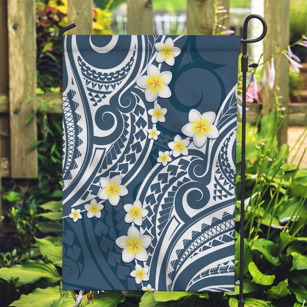 Plumeria With Blue Polynesian Tattoo Pattern Garden Flag LT05 Garden Flag Blue - Polynesian Pride