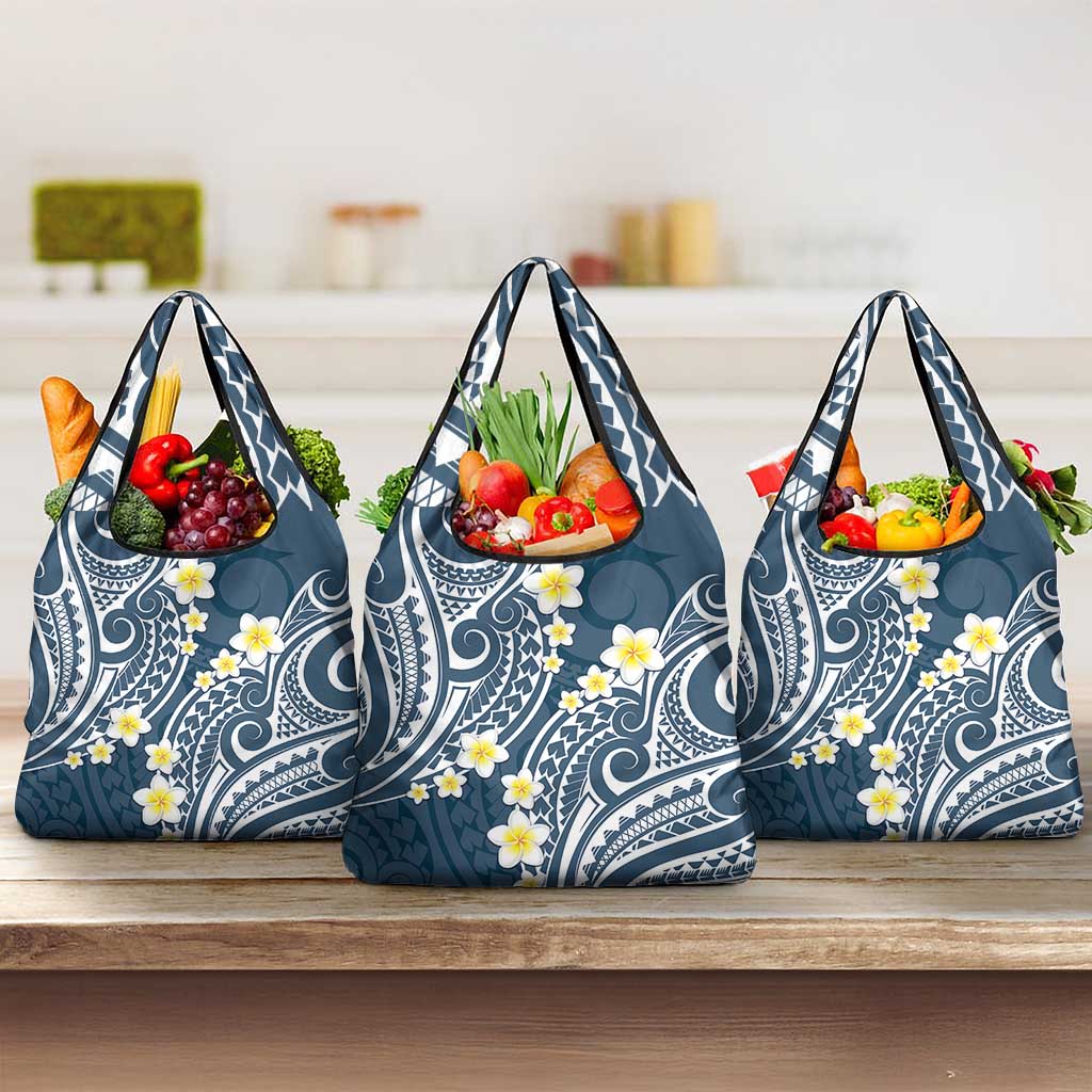 Plumeria With Blue Polynesian Tattoo Pattern Grocery Bag LT05 3-pack One Size Blue - Polynesian Pride