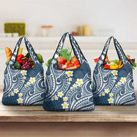 Plumeria With Blue Polynesian Tattoo Pattern Grocery Bag LT05 3-pack One Size Blue - Polynesian Pride