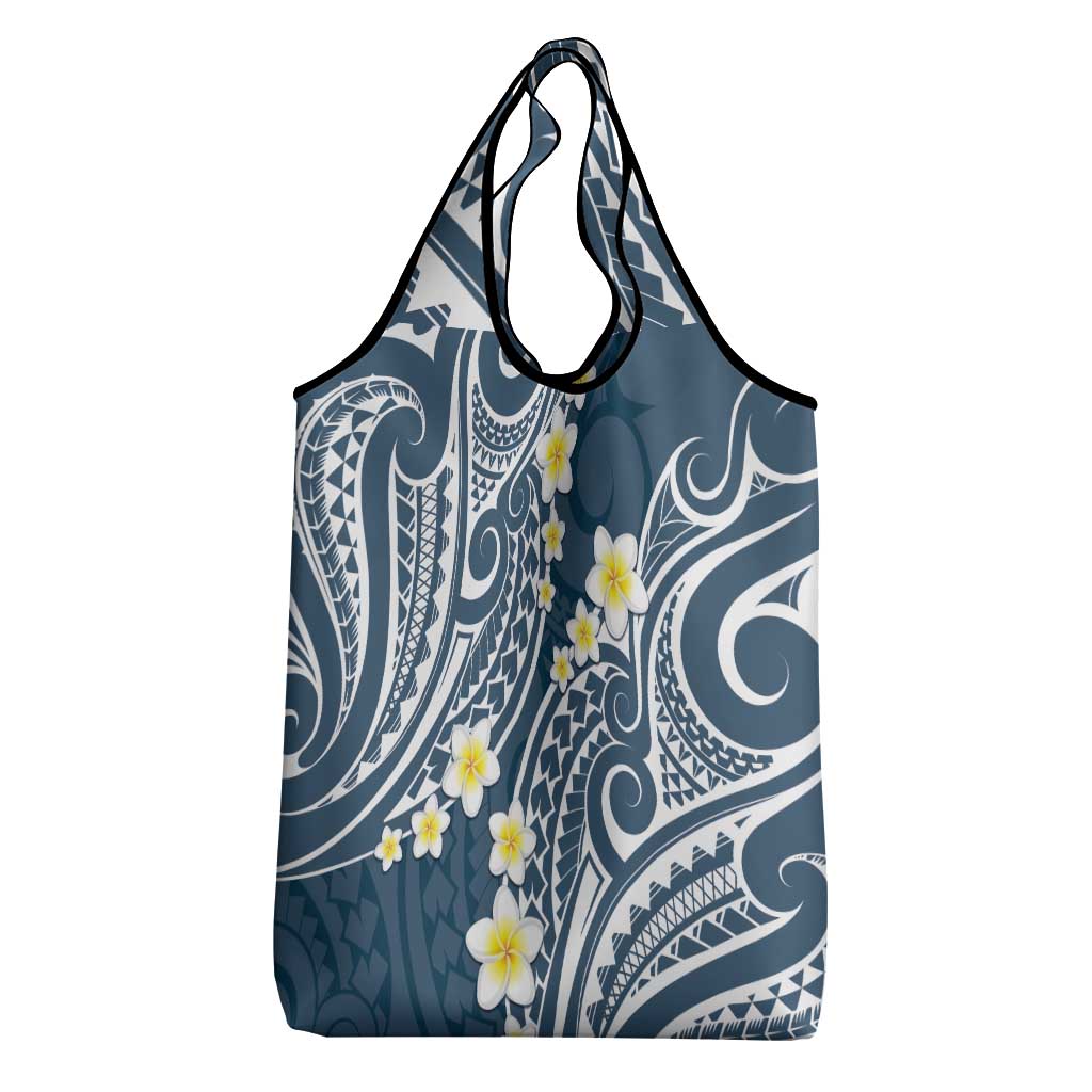 Plumeria With Blue Polynesian Tattoo Pattern Grocery Bag LT05 - Polynesian Pride