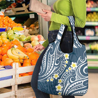 Plumeria With Blue Polynesian Tattoo Pattern Grocery Bag LT05 - Polynesian Pride