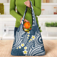 Plumeria With Blue Polynesian Tattoo Pattern Grocery Bag LT05 - Polynesian Pride