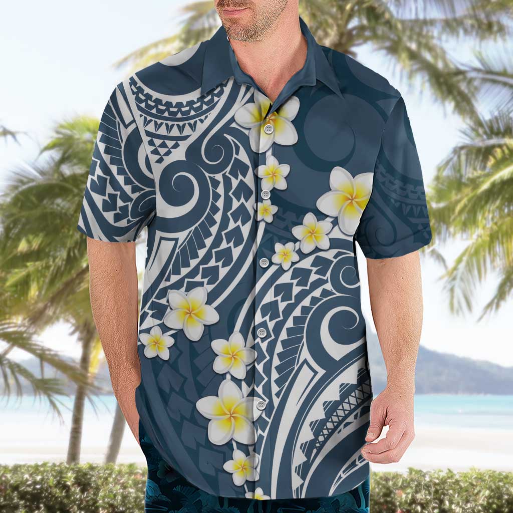 Plumeria With Blue Polynesian Tattoo Pattern Hawaiian Shirt LT05 - Polynesian Pride