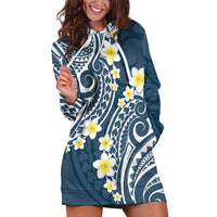 Plumeria With Blue Polynesian Tattoo Pattern Hoodie Dress LT05 Blue - Polynesian Pride