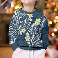 Plumeria With Blue Polynesian Tattoo Pattern Kid Ugly Christmas Sweater