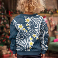 Plumeria With Blue Polynesian Tattoo Pattern Kid Ugly Christmas Sweater