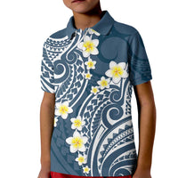 Plumeria With Blue Polynesian Tattoo Pattern Kid Polo Shirt