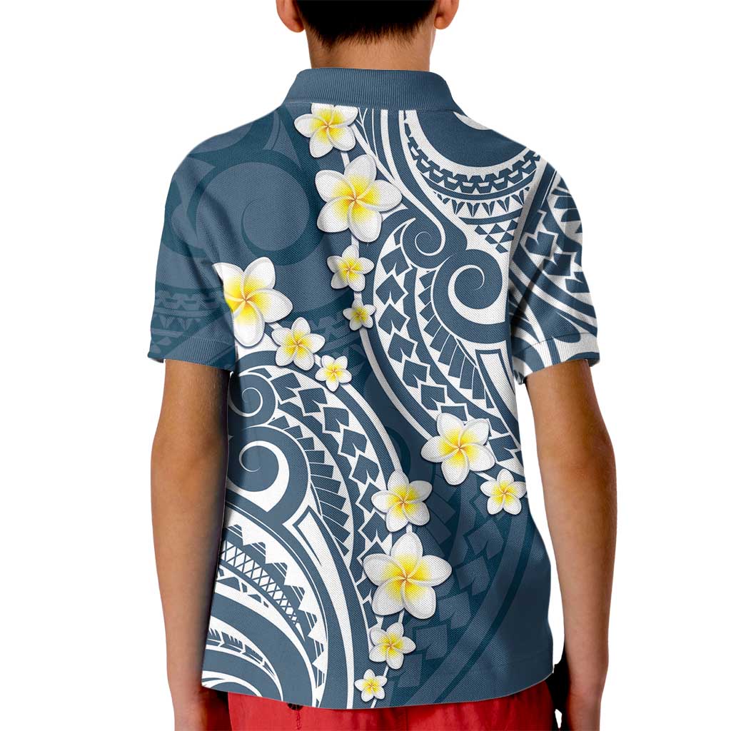 Plumeria With Blue Polynesian Tattoo Pattern Kid Polo Shirt