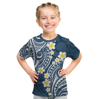Plumeria With Blue Polynesian Tattoo Pattern Kid T Shirt