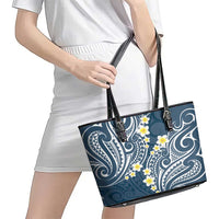 Plumeria With Blue Polynesian Tattoo Pattern Leather Tote Bag LT05 - Polynesian Pride