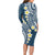 Plumeria With Blue Polynesian Tattoo Pattern Long Sleeve Bodycon Dress