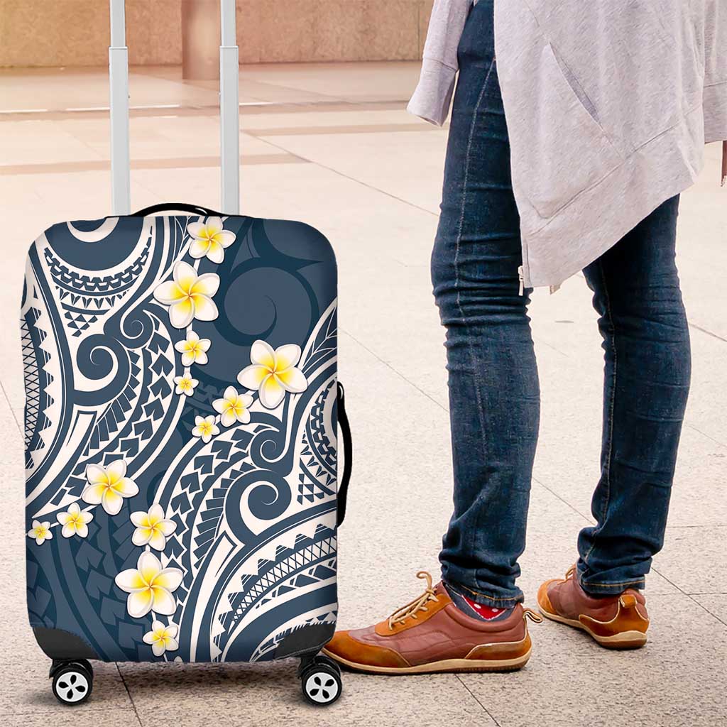 Plumeria With Blue Polynesian Tattoo Pattern Luggage Cover