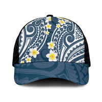 Plumeria With Blue Polynesian Tattoo Pattern Mesh Trucker Cap - Polynesian Pride