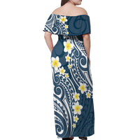 Plumeria With Blue Polynesian Tattoo Pattern Off Shoulder Maxi Dress LT05 - Polynesian Pride