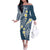 Plumeria With Blue Polynesian Tattoo Pattern Off The Shoulder Long Sleeve Dress