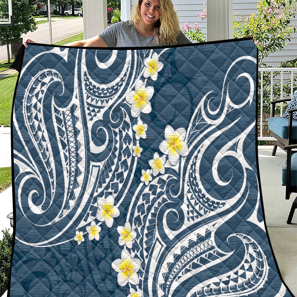 Plumeria With Blue Polynesian Tattoo Pattern Quilt