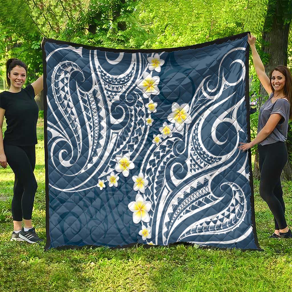 Plumeria With Blue Polynesian Tattoo Pattern Quilt