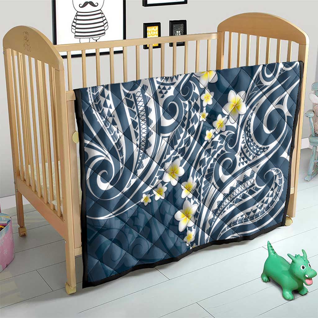 Plumeria With Blue Polynesian Tattoo Pattern Quilt