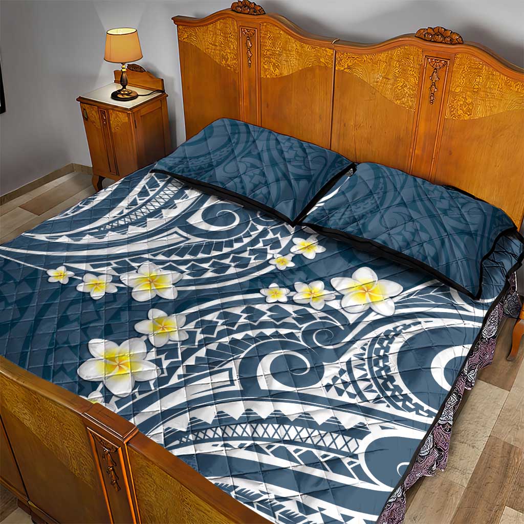 Plumeria With Blue Polynesian Tattoo Pattern Quilt Bed Set LT05 - Polynesian Pride