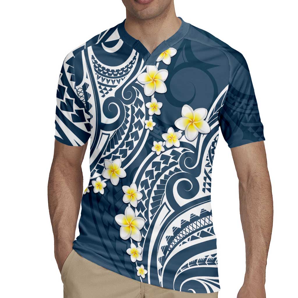 Plumeria With Blue Polynesian Tattoo Pattern Rugby Jersey