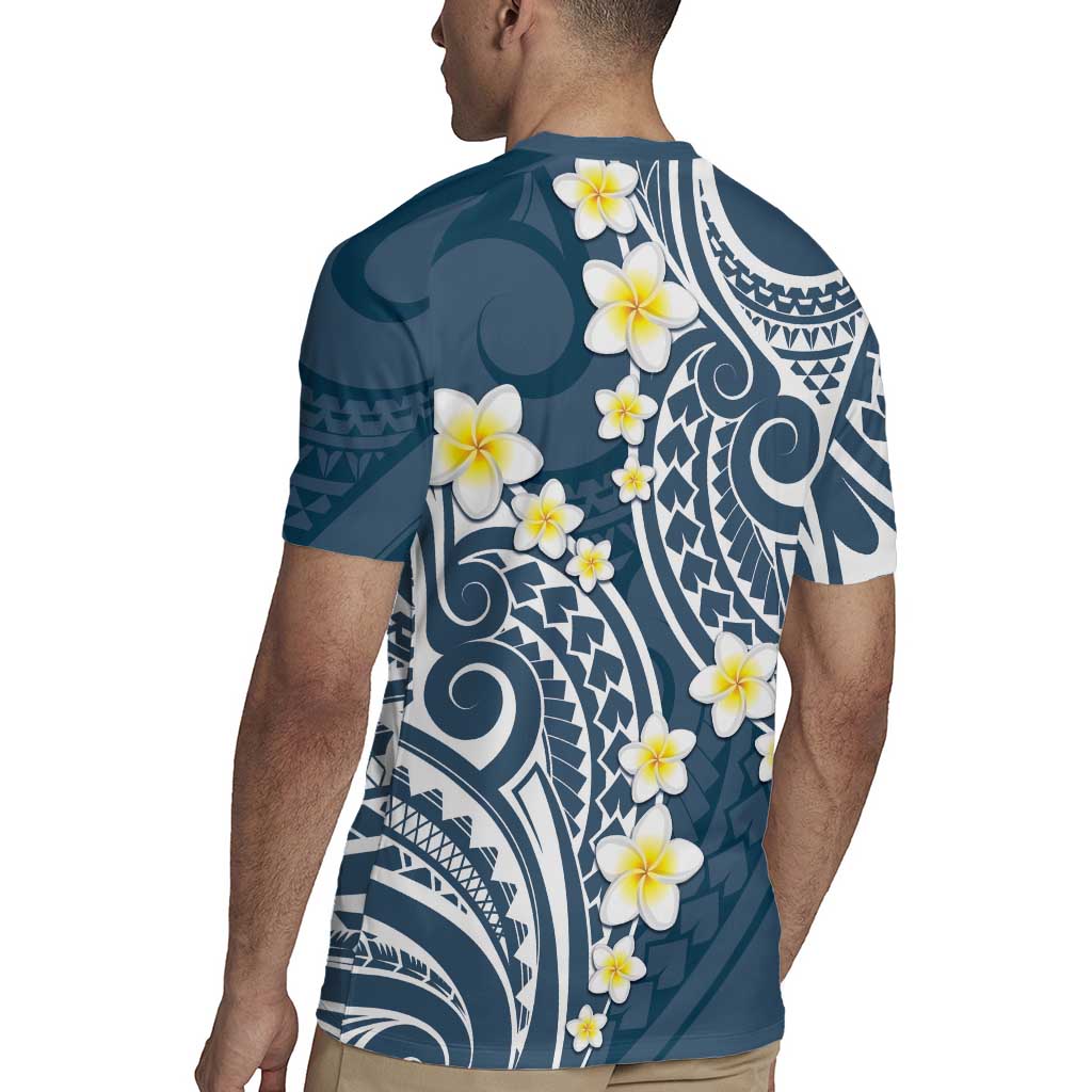 Plumeria With Blue Polynesian Tattoo Pattern Rugby Jersey