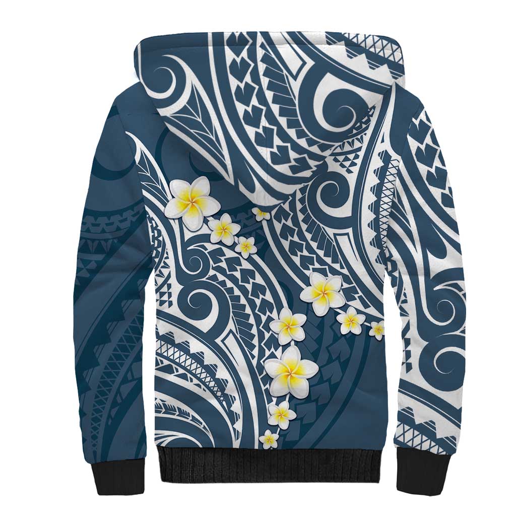 Plumeria With Blue Polynesian Tattoo Pattern Sherpa Hoodie LT05 - Polynesian Pride