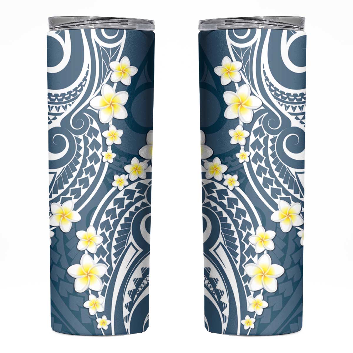Plumeria With Blue Polynesian Tattoo Pattern Skinny Tumbler LT05 Blue - Polynesian Pride