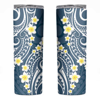 Plumeria With Blue Polynesian Tattoo Pattern Skinny Tumbler LT05 Blue - Polynesian Pride