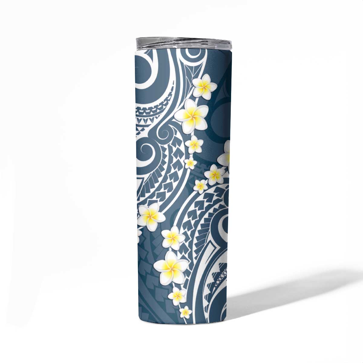 Plumeria With Blue Polynesian Tattoo Pattern Skinny Tumbler LT05 - Polynesian Pride