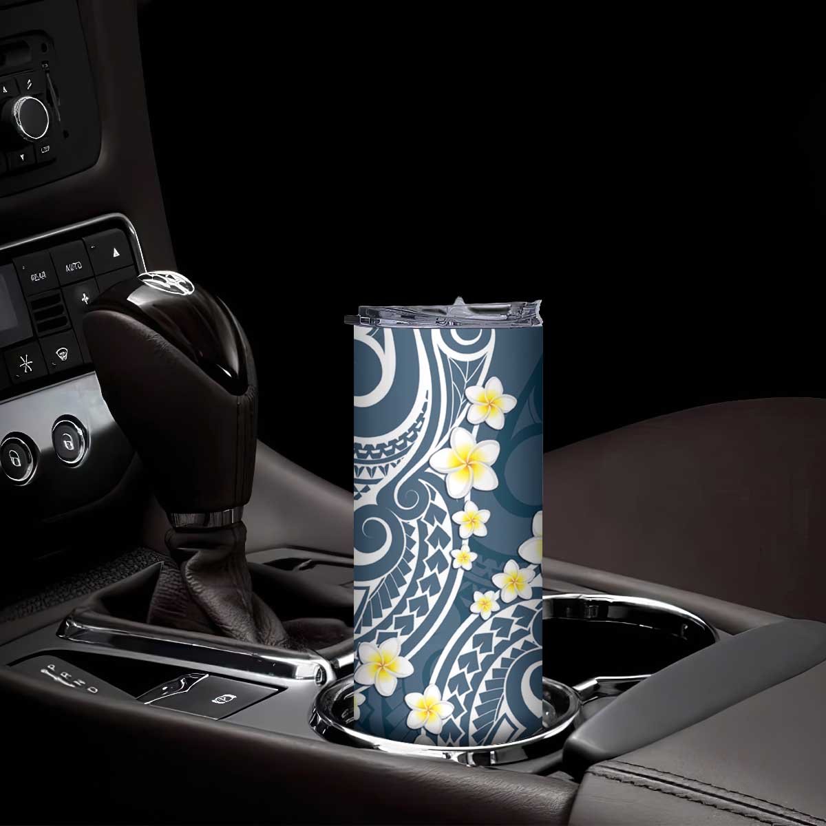 Plumeria With Blue Polynesian Tattoo Pattern Skinny Tumbler LT05 - Polynesian Pride