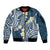 Plumeria With Blue Polynesian Tattoo Pattern Sleeve Zip Bomber Jacket