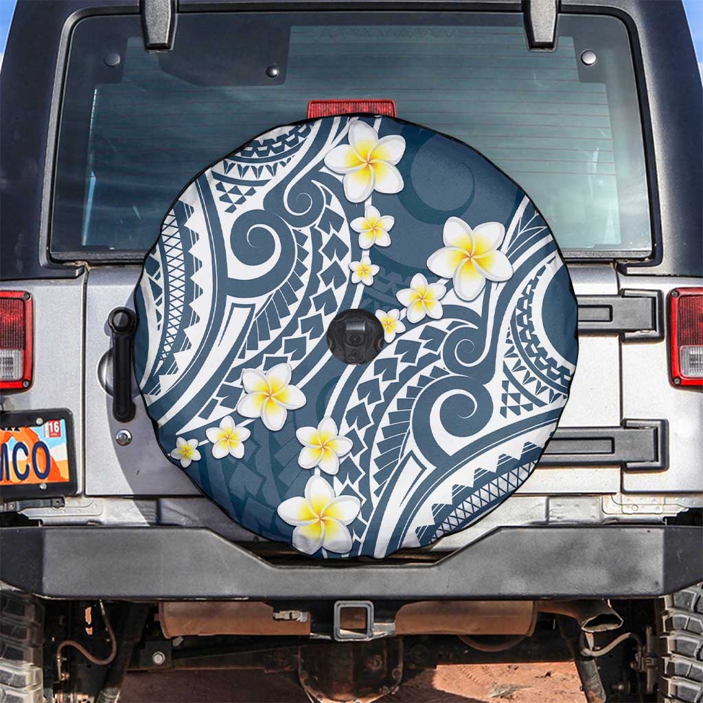 Plumeria With Blue Polynesian Tattoo Pattern Spare Tire Cover LT05 Blue - Polynesian Pride
