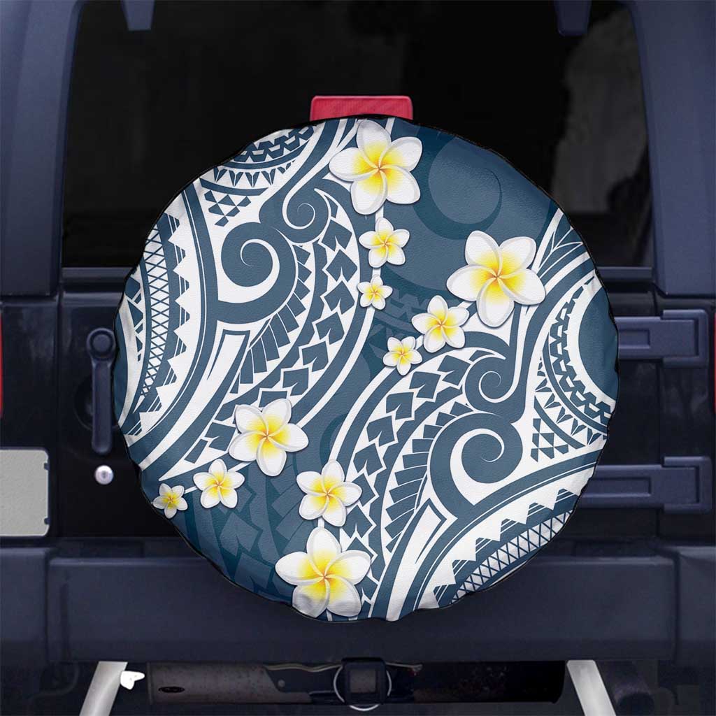 Plumeria With Blue Polynesian Tattoo Pattern Spare Tire Cover LT05 - Polynesian Pride