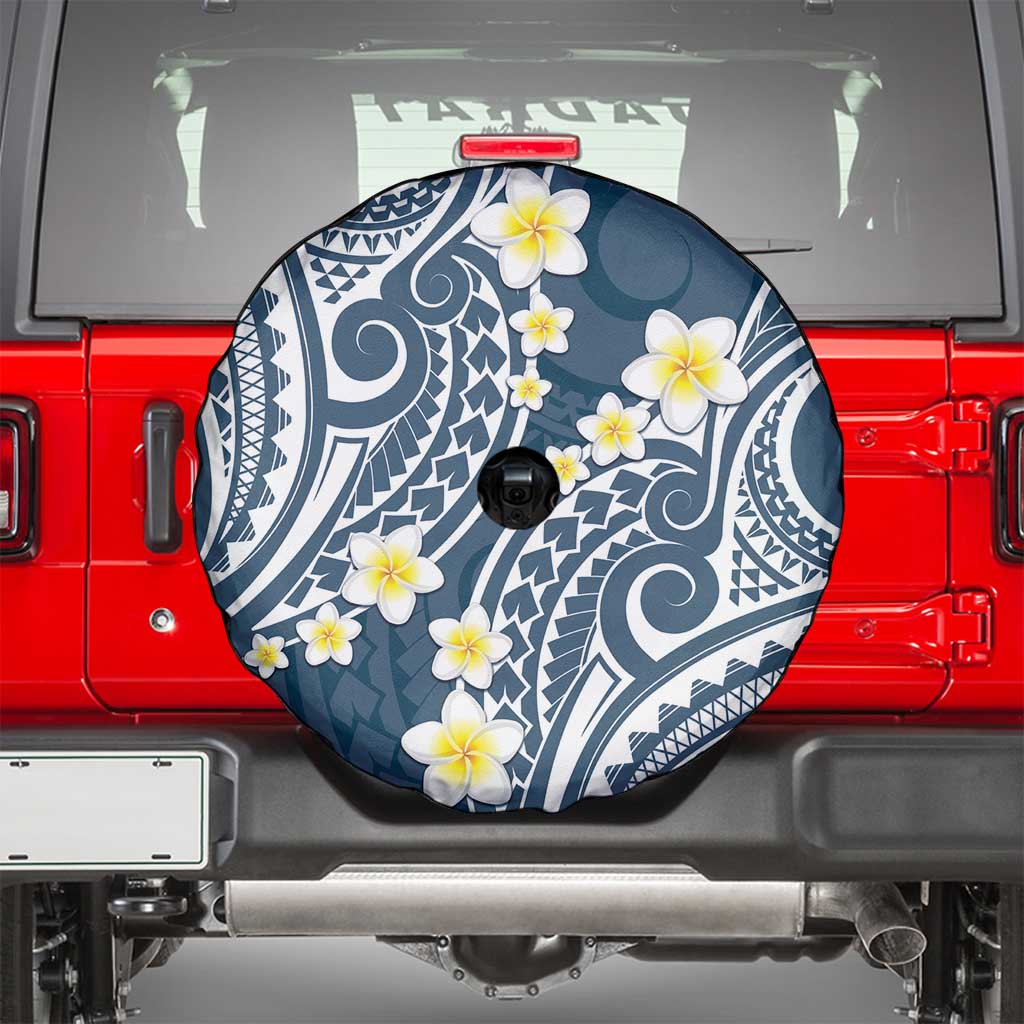 Plumeria With Blue Polynesian Tattoo Pattern Spare Tire Cover LT05 - Polynesian Pride
