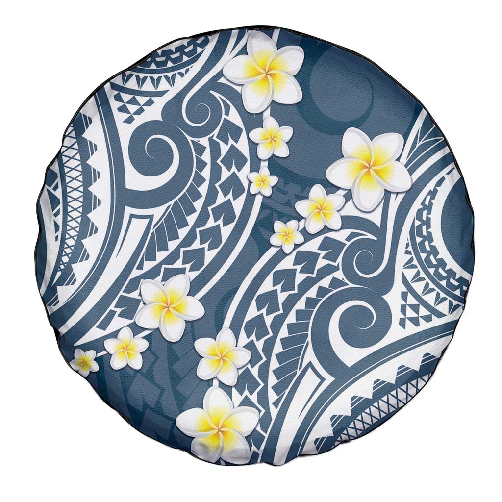Plumeria With Blue Polynesian Tattoo Pattern Spare Tire Cover LT05 - Polynesian Pride