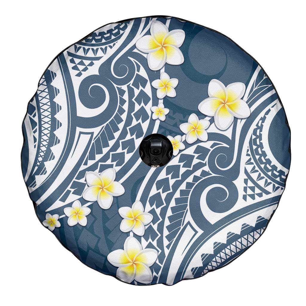 Plumeria With Blue Polynesian Tattoo Pattern Spare Tire Cover LT05 - Polynesian Pride
