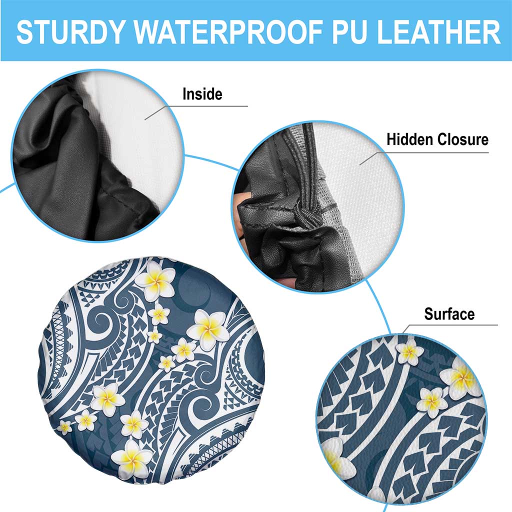 Plumeria With Blue Polynesian Tattoo Pattern Spare Tire Cover LT05 - Polynesian Pride