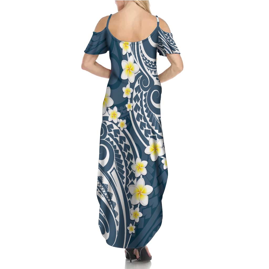 Plumeria With Blue Polynesian Tattoo Pattern Summer Maxi Dress LT05 - Polynesian Pride