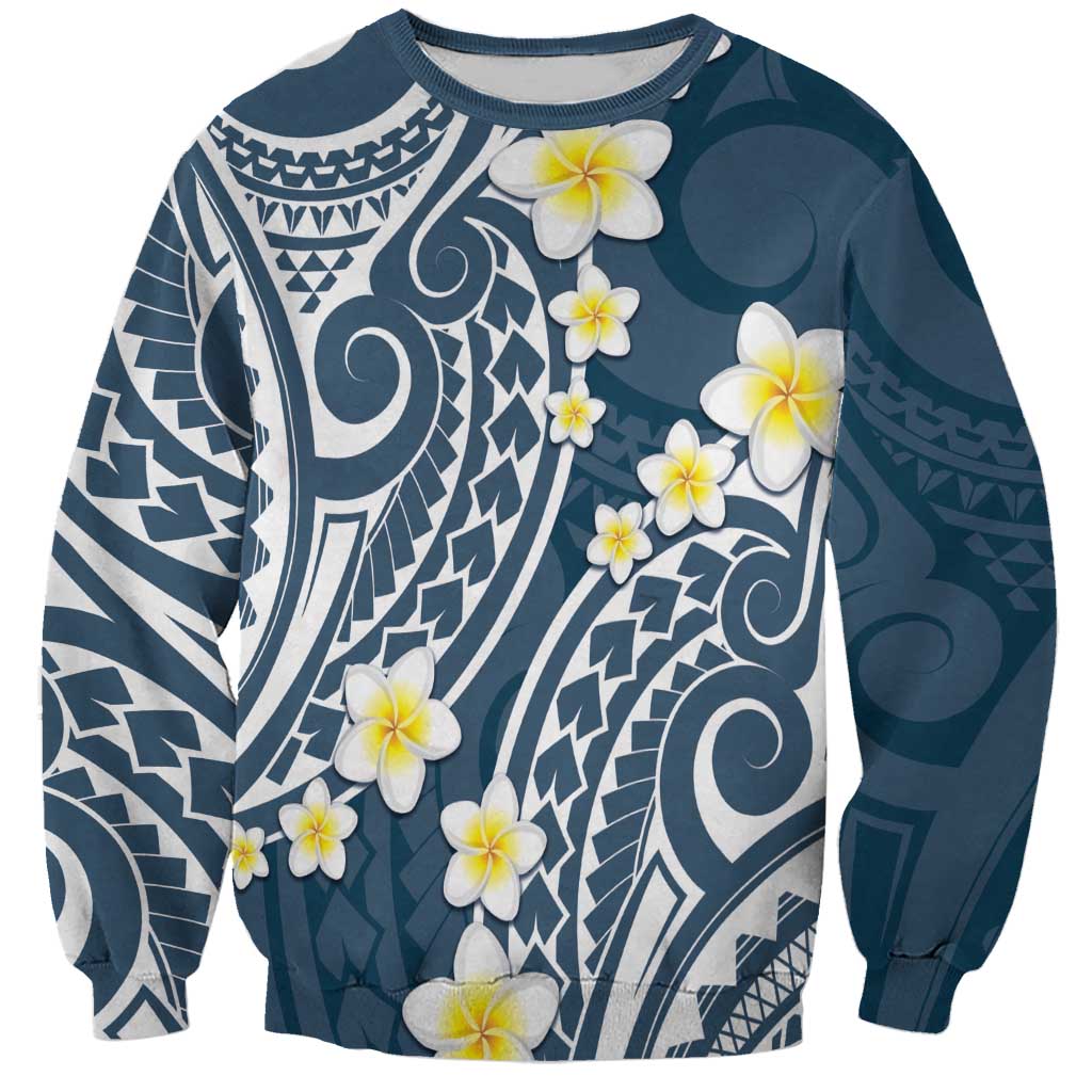 Plumeria With Blue Polynesian Tattoo Pattern Sweatshirt LT05 Unisex Blue - Polynesian Pride