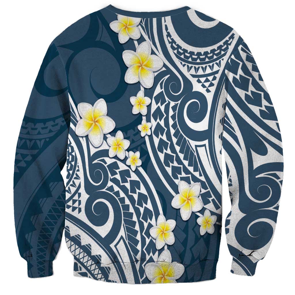 Plumeria With Blue Polynesian Tattoo Pattern Sweatshirt LT05 - Polynesian Pride