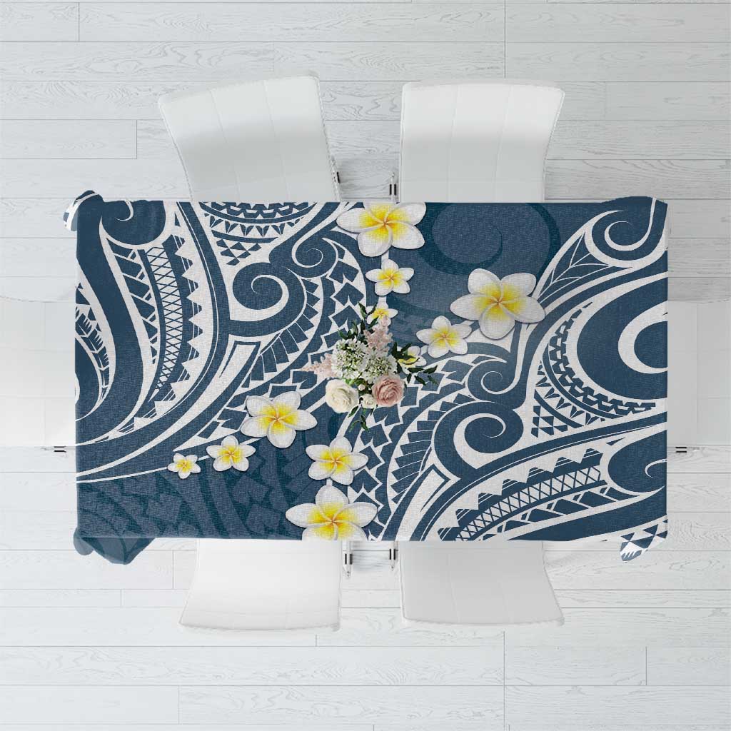Plumeria With Blue Polynesian Tattoo Pattern Tablecloth LT05 Blue - Polynesian Pride